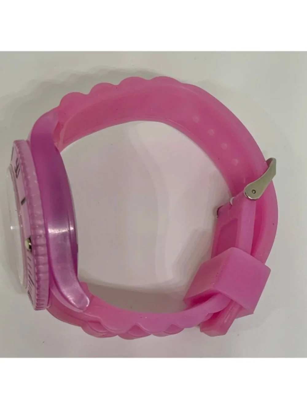 Brothers Quartz analog watch 43mm rotating bezel ,pink silicone band running